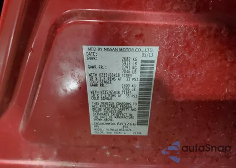 2013 Nissan Pathfinder S z USA, uszkodzony, nr VIN 5N1AR2MM5DC683266